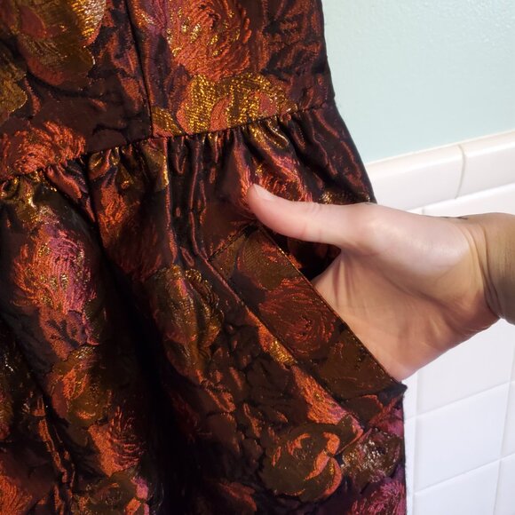 J. Crew Floral Jacquard Brodcade Sleeveless A Line Dress Orange Red Yellow - Picture 11 of 12